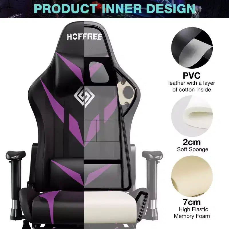 Sillón de oficina ergonómico Hoffree para juegos, reclinable, con masaje, altavoz Bluetooth y luz RGB