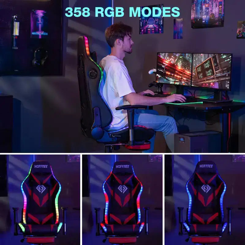 Sillón de oficina ergonómico Hoffree para juegos, reclinable, con masaje, altavoz Bluetooth y luz RGB