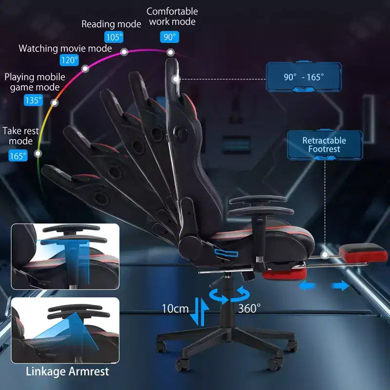 Sillón de oficina ergonómico Hoffree para juegos, reclinable, con masaje, altavoz Bluetooth y luz RGB