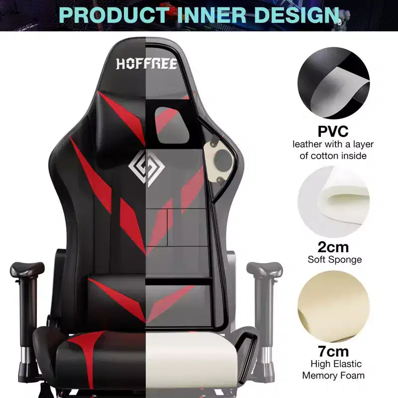 Sillón de oficina ergonómico Hoffree para juegos, reclinable, con masaje, altavoz Bluetooth y luz RGB