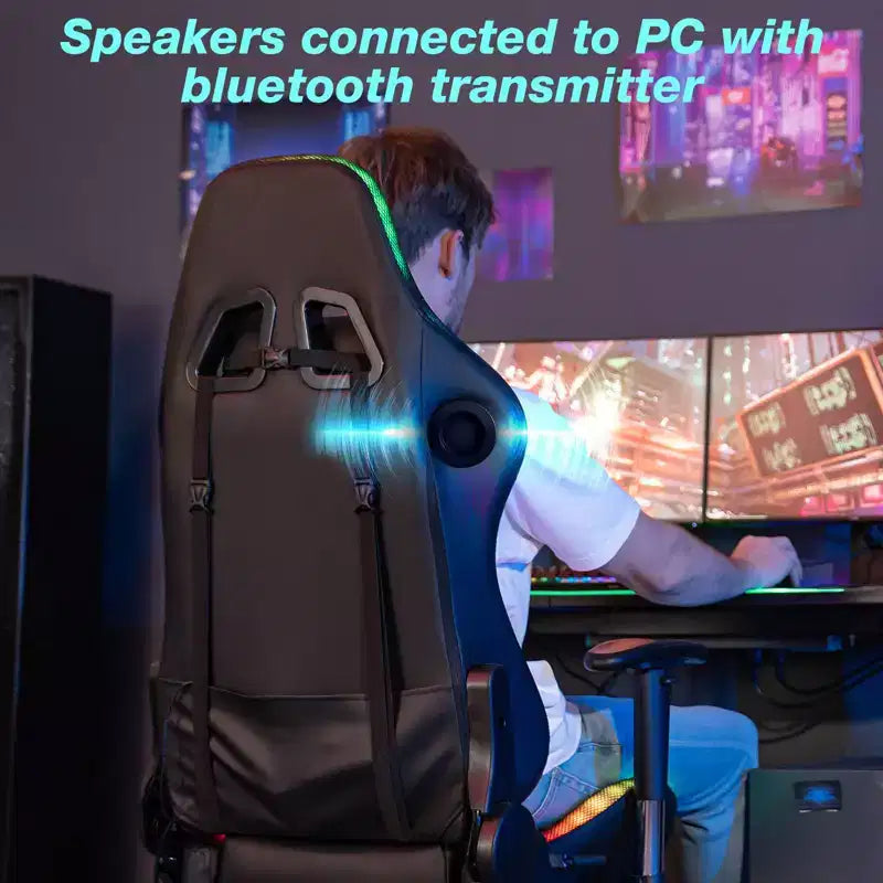 Sillón de oficina ergonómico Hoffree para juegos, reclinable, con masaje, altavoz Bluetooth y luz RGB