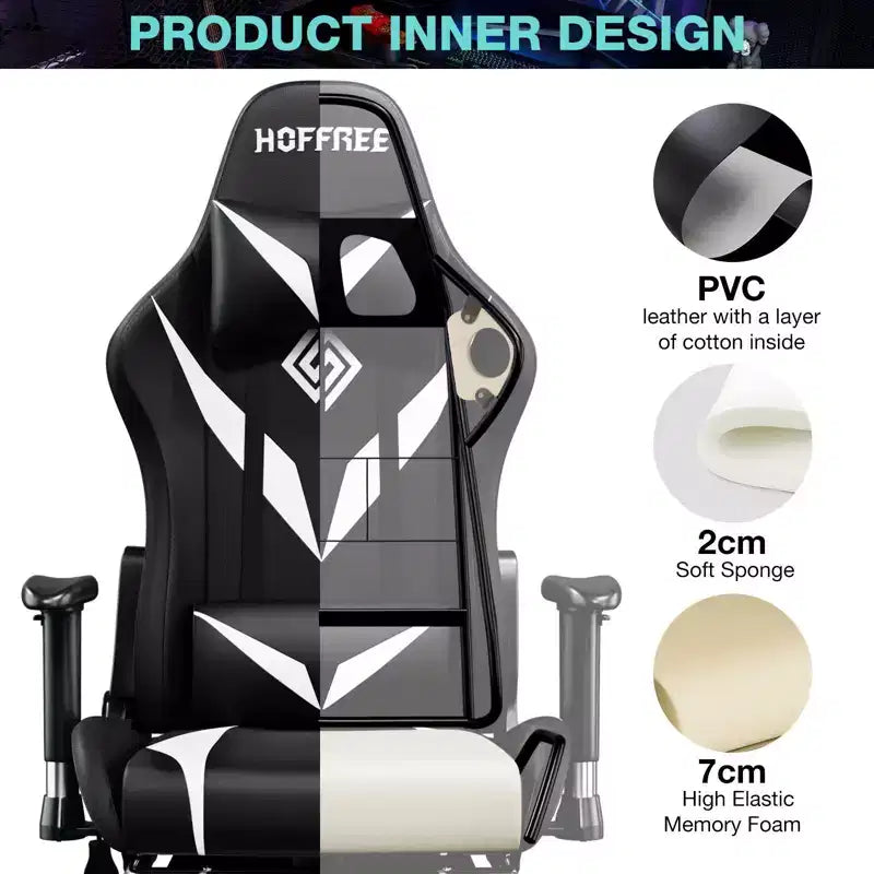 Sillón de oficina ergonómico Hoffree para juegos, reclinable, con masaje, altavoz Bluetooth y luz RGB