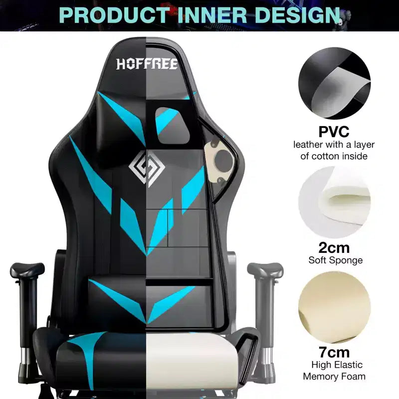 Sillón de oficina ergonómico Hoffree para juegos, reclinable, con masaje, altavoz Bluetooth y luz RGB