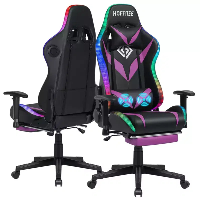 Sillón de oficina ergonómico Hoffree para juegos, reclinable, con masaje, altavoz Bluetooth y luz RGB