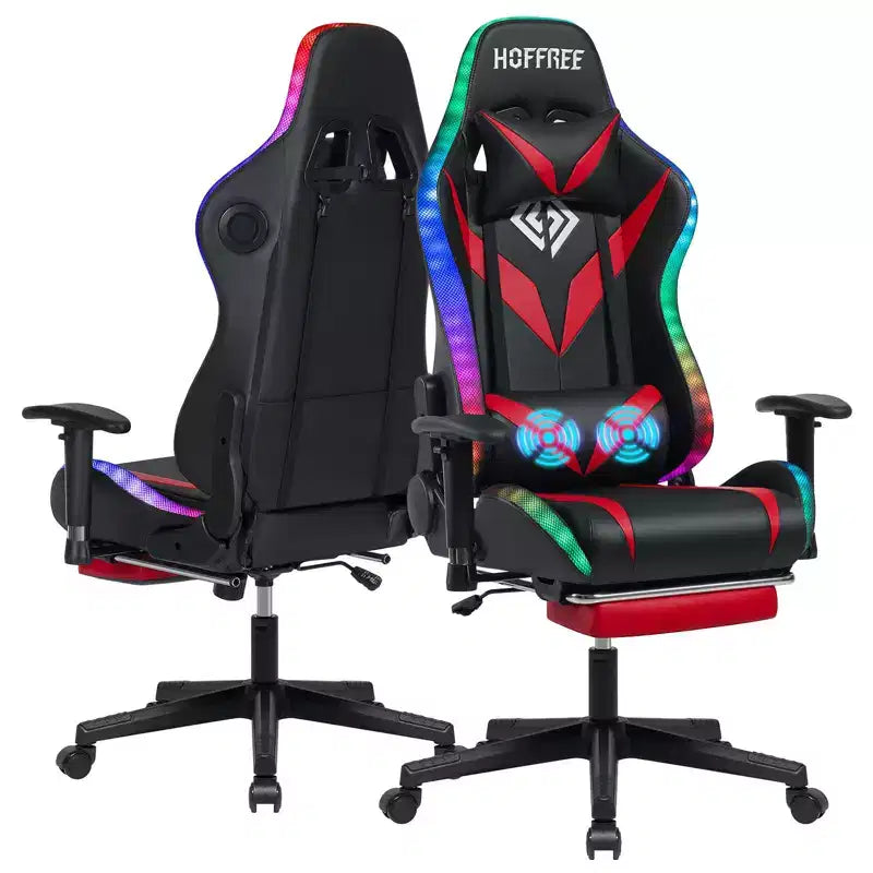 Sillón de oficina ergonómico Hoffree para juegos, reclinable, con masaje, altavoz Bluetooth y luz RGB