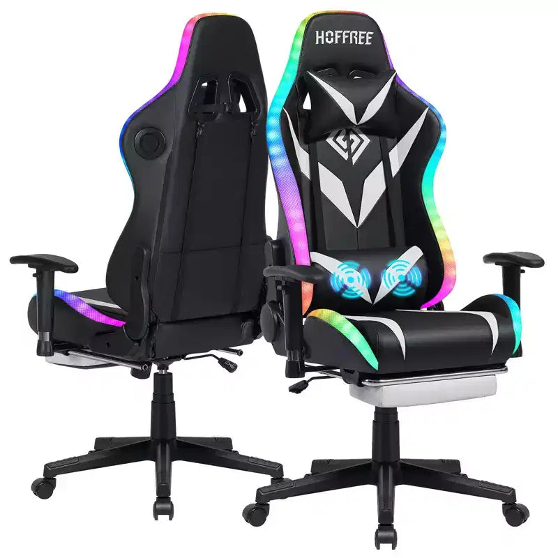 Sillón de oficina ergonómico Hoffree para juegos, reclinable, con masaje, altavoz Bluetooth y luz RGB