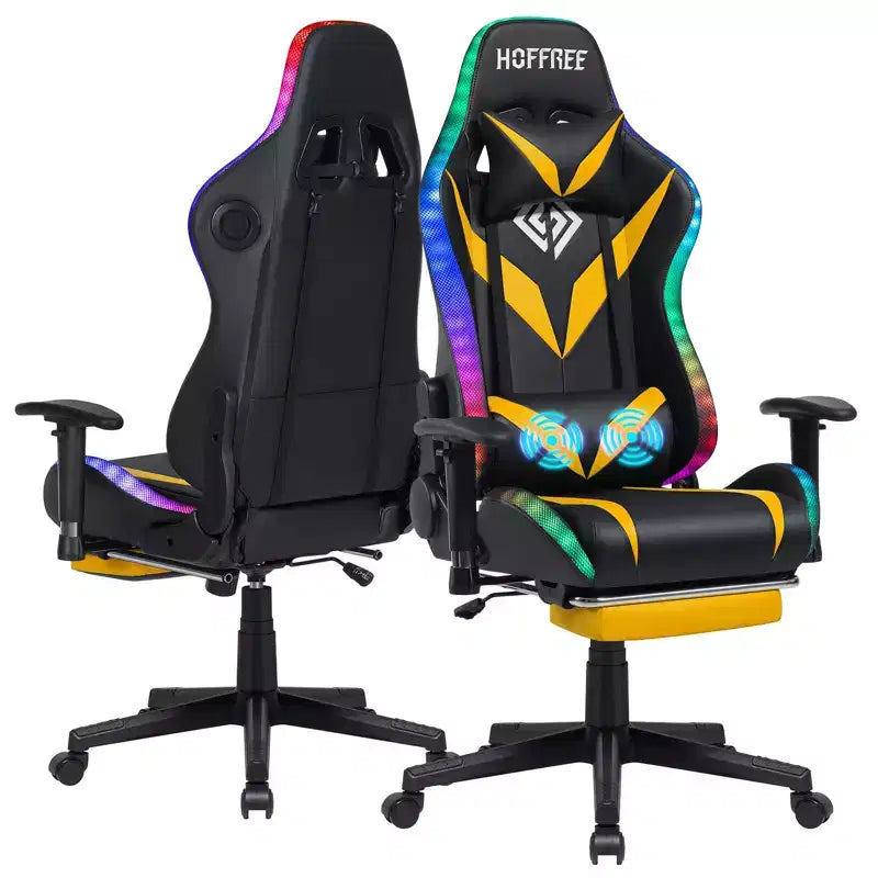 Sillón de oficina ergonómico Hoffree para juegos, reclinable, con masaje, altavoz Bluetooth y luz RGB