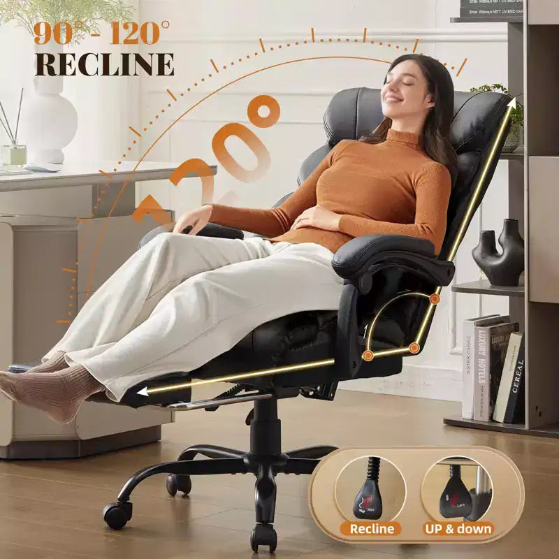 Silla de escritorio de oficina, silla ejecutiva grande y alta de 500 libras con reposapiés, silla de juegos reclinable de cuero 90-155