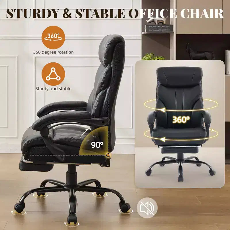 Silla de escritorio de oficina, silla ejecutiva grande y alta de 500 libras con reposapiés, silla de juegos reclinable de cuero 90-155