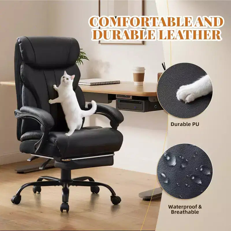 Silla de escritorio de oficina, silla ejecutiva grande y alta de 500 libras con reposapiés, silla de juegos reclinable de cuero 90-155