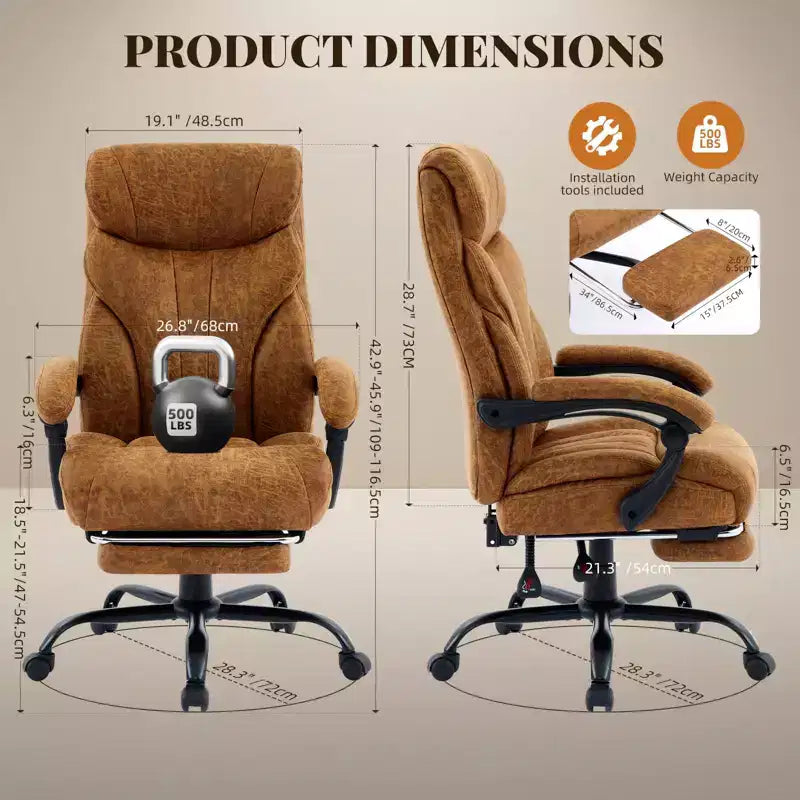 Silla de escritorio de oficina, silla ejecutiva grande y alta de 500 libras con reposapiés, silla de juegos reclinable de cuero 90-155