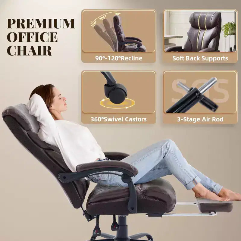Silla de escritorio de oficina, silla ejecutiva grande y alta de 500 libras con reposapiés, silla de juegos reclinable de cuero 90-155