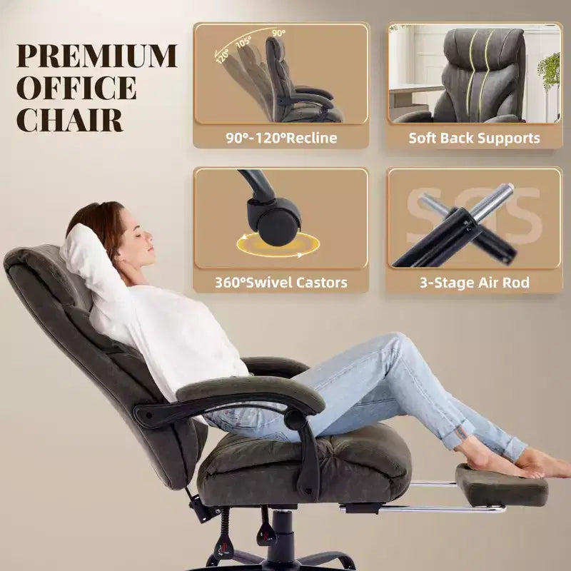 Silla de escritorio de oficina, silla ejecutiva grande y alta de 500 libras con reposapiés, silla de juegos reclinable de cuero 90-155