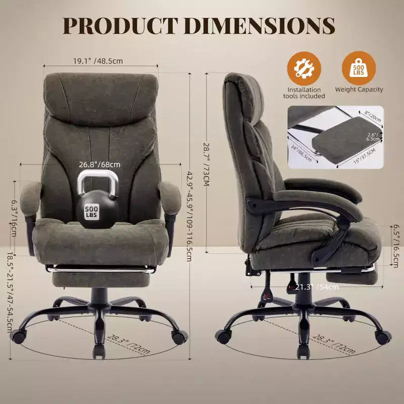 Silla de escritorio de oficina, silla ejecutiva grande y alta de 500 libras con reposapiés, silla de juegos reclinable de cuero 90-155