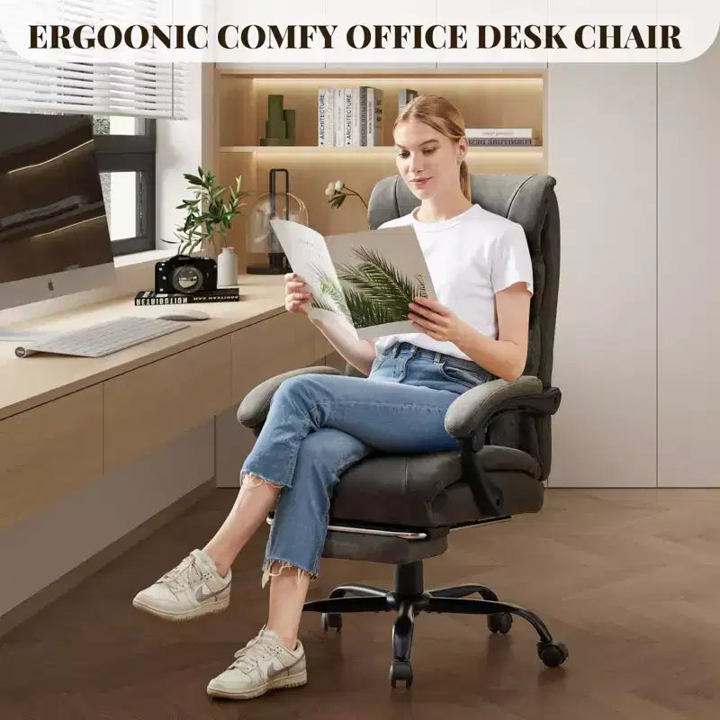Silla de escritorio de oficina, silla ejecutiva grande y alta de 500 libras con reposapiés, silla de juegos reclinable de cuero 90-155
