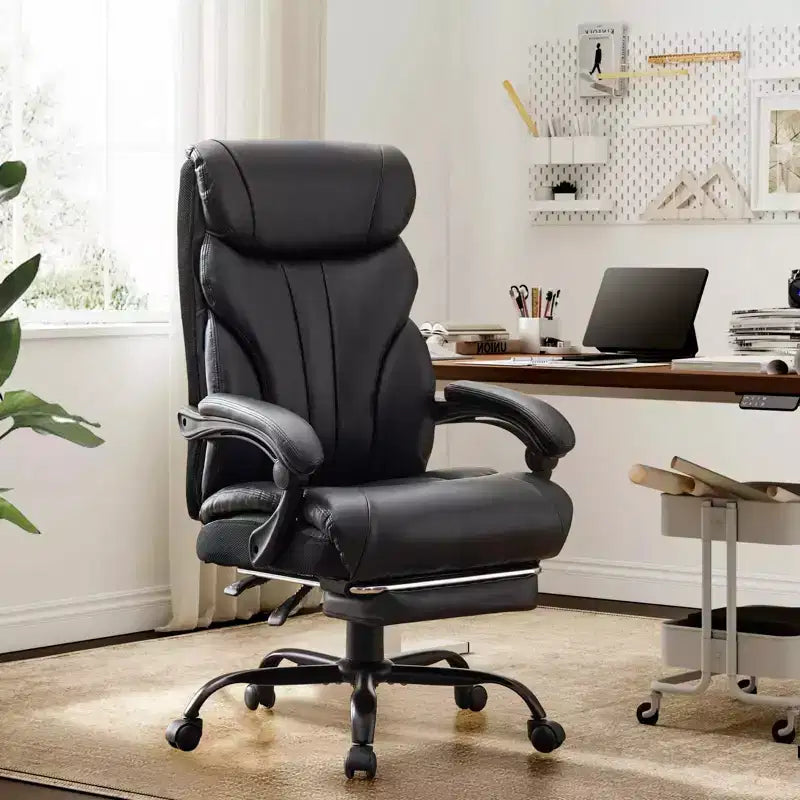 Silla de escritorio de oficina, silla ejecutiva grande y alta de 500 libras con reposapiés, silla de juegos reclinable de cuero 90-155