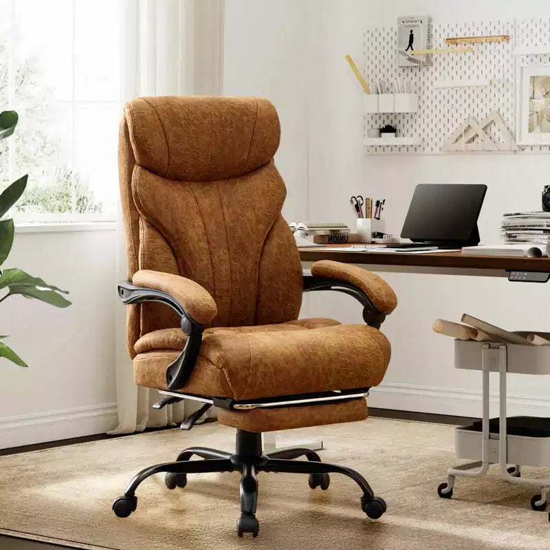 Silla de escritorio de oficina, silla ejecutiva grande y alta de 500 libras con reposapiés, silla de juegos reclinable de cuero 90-155