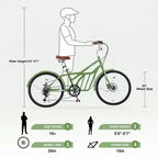 NAYSAYE Bicicleta de cercanías de 24 pulgadas para adultos, bicicleta urbana híbrida de 6 velocidades con doble freno en V, asiento ajustable, cuadro de acero para mujeres y hombres, para ir al trabajo y ocio