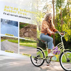 NAYSAYE Bicicleta de cercanías de 24 pulgadas para adultos, bicicleta urbana híbrida de 6 velocidades con doble freno en V, asiento ajustable, cuadro de acero para mujeres y hombres, para ir al trabajo y ocio