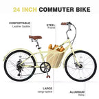 NAYSAYE Bicicleta de cercanías de 24 pulgadas para adultos, bicicleta urbana híbrida de 6 velocidades con doble freno en V, asiento ajustable, cuadro de acero para mujeres y hombres, para ir al trabajo y ocio