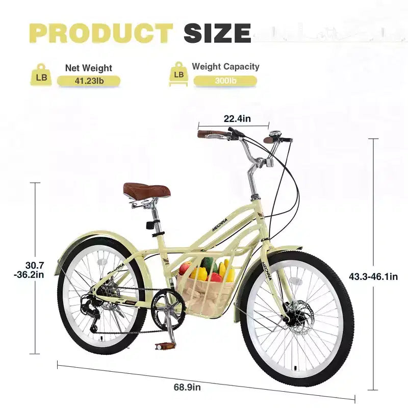 NAYSAYE Bicicleta de cercanías de 24 pulgadas para adultos, bicicleta urbana híbrida de 6 velocidades con doble freno en V, asiento ajustable, cuadro de acero para mujeres y hombres, para ir al trabajo y ocio
