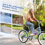 NAYSAYE Bicicleta de cercanías de 24 pulgadas para adultos, bicicleta urbana híbrida de 6 velocidades con doble freno en V, asiento ajustable, cuadro de acero para mujeres y hombres, para ir al trabajo y ocio