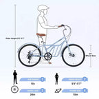 NAYSAYE Bicicleta de cercanías de 24 pulgadas para adultos, bicicleta urbana híbrida de 6 velocidades con doble freno en V, asiento ajustable, cuadro de acero para mujeres y hombres, para ir al trabajo y ocio