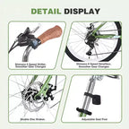 NAYSAYE Bicicleta de cercanías de 24 pulgadas para adultos, bicicleta urbana híbrida de 6 velocidades con doble freno en V, asiento ajustable, cuadro de acero para mujeres y hombres, para ir al trabajo y ocio