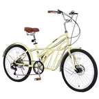 NAYSAYE Bicicleta de cercanías de 24 pulgadas para adultos, bicicleta urbana híbrida de 6 velocidades con doble freno en V, asiento ajustable, cuadro de acero para mujeres y hombres, para ir al trabajo y ocio