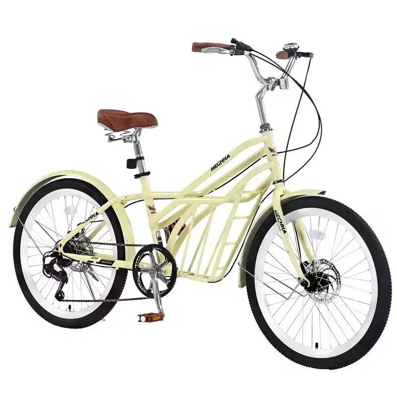 NAYSAYE Bicicleta de cercanías de 24 pulgadas para adultos, bicicleta urbana híbrida de 6 velocidades con doble freno en V, asiento ajustable, cuadro de acero para mujeres y hombres, para ir al trabajo y ocio