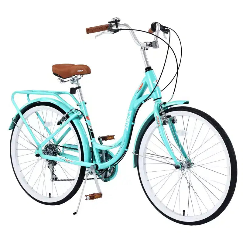 NAYSAYE Bicicleta Cruiser de 24 pulgadas y 7 velocidades para mujer, bicicleta cruiser completa con freno en V doble, asiento ajustable, cuadro de acero para mujeres y hombres para ir al trabajo y ocio