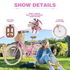 NAYSAYE Bicicleta urbana híbrida de 24 pulgadas para niñas, para jóvenes de 7 a 10+ años, con cesta de mimbre y portabultos trasero, bicicletas infantiles