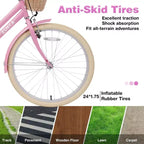 NAYSAYE Bicicleta urbana híbrida de 24 pulgadas para niñas, para jóvenes de 7 a 10+ años, con cesta de mimbre y portabultos trasero, bicicletas infantiles