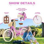 NAYSAYE Bicicleta urbana híbrida de 24 pulgadas para niñas, para jóvenes de 7 a 10+ años, con cesta de mimbre y portabultos trasero, bicicletas infantiles