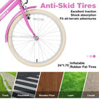 NAYSAYE Bicicleta urbana híbrida de 24 pulgadas para niñas, para jóvenes de 7 a 10+ años, con cesta de mimbre y portabultos trasero, bicicletas infantiles