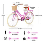 NAYSAYE Bicicleta urbana híbrida de 24 pulgadas para niñas, para jóvenes de 7 a 10+ años, con cesta de mimbre y portabultos trasero, bicicletas infantiles