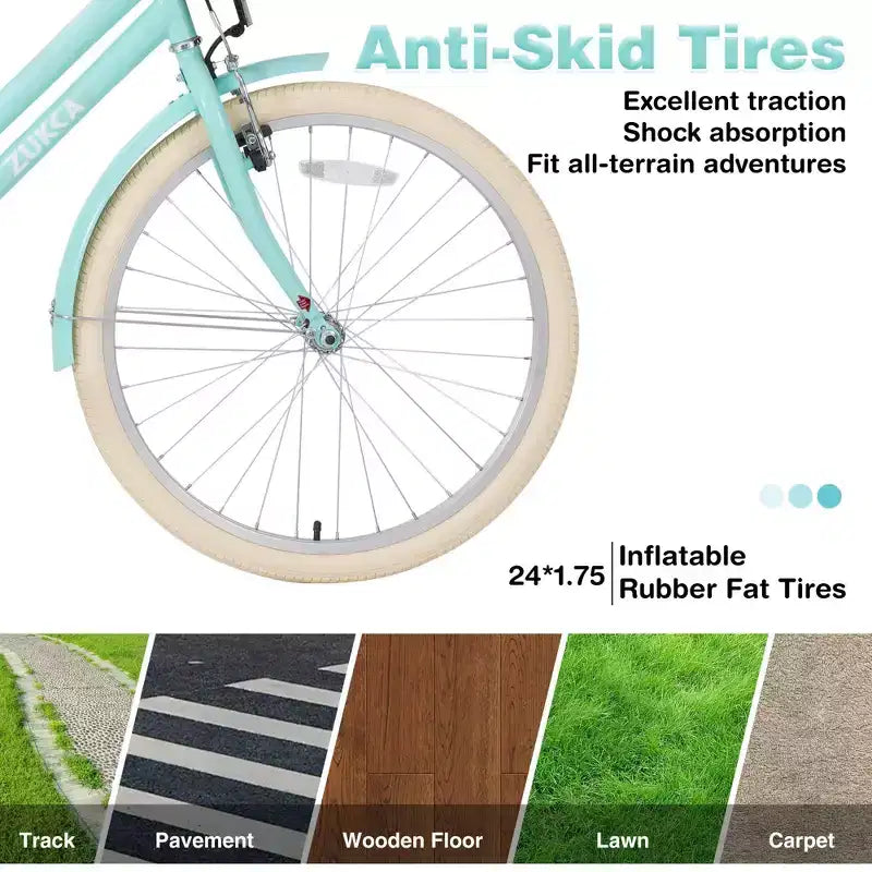 NAYSAYE Bicicleta urbana híbrida de 24 pulgadas para niñas, para jóvenes de 7 a 10+ años, con cesta de mimbre y portabultos trasero, bicicletas infantiles