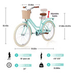 NAYSAYE Bicicleta urbana híbrida de 24 pulgadas para niñas, para jóvenes de 7 a 10+ años, con cesta de mimbre y portabultos trasero, bicicletas infantiles