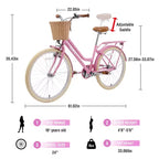 NAYSAYE Bicicleta urbana híbrida de 24 pulgadas para niñas, para jóvenes de 7 a 10+ años, con cesta de mimbre y portabultos trasero, bicicletas infantiles