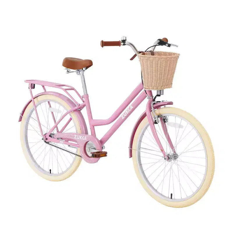 NAYSAYE Bicicleta urbana híbrida de 24 pulgadas para niñas, para jóvenes de 7 a 10+ años, con cesta de mimbre y portabultos trasero, bicicletas infantiles
