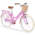 NAYSAYE Bicicleta urbana híbrida de 24 pulgadas para niñas, para jóvenes de 7 a 10+ años, con cesta de mimbre y portabultos trasero, bicicletas infantiles