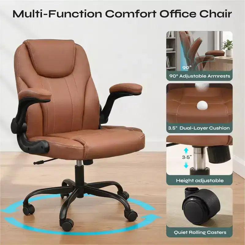 Silla ergonómica ejecutiva Pinmoco para ordenador con cojín de doble capa, silla gaming con ruedas y reposabrazos abatible, piel sintética