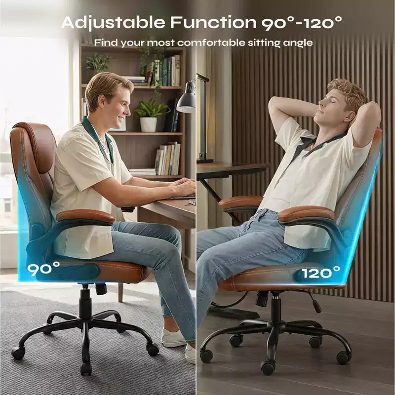 Silla ergonómica ejecutiva Pinmoco para ordenador con cojín de doble capa, silla gaming con ruedas y reposabrazos abatible, piel sintética