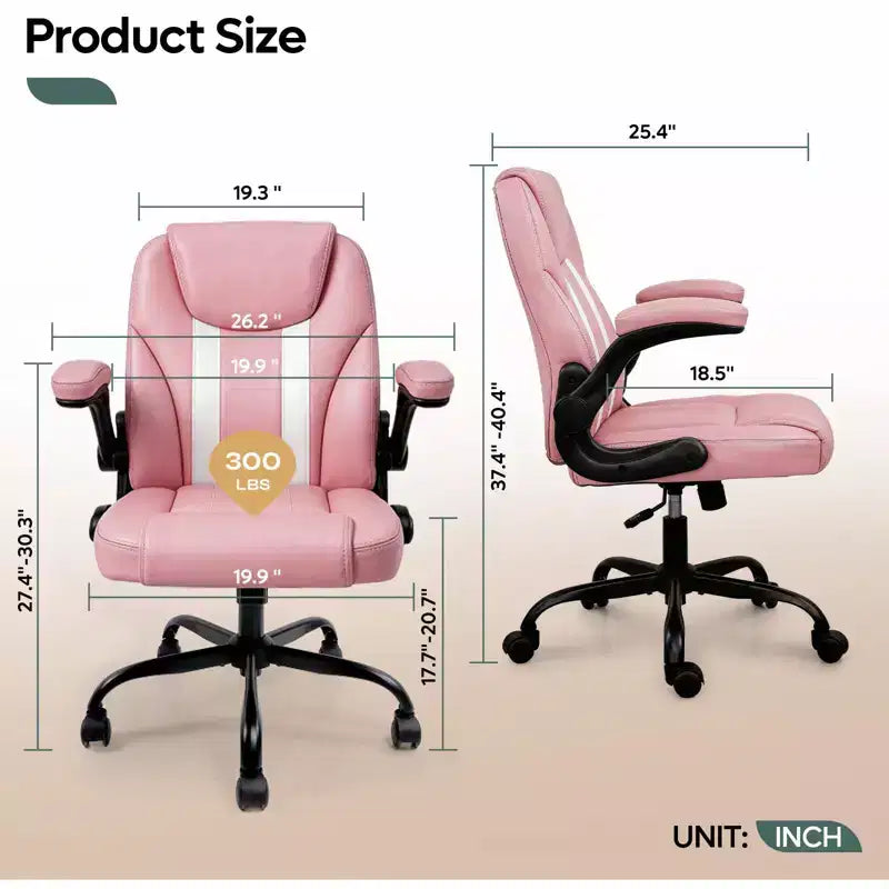 Silla ergonómica ejecutiva Pinmoco para ordenador con cojín de doble capa, silla gaming con ruedas y reposabrazos abatible, piel sintética