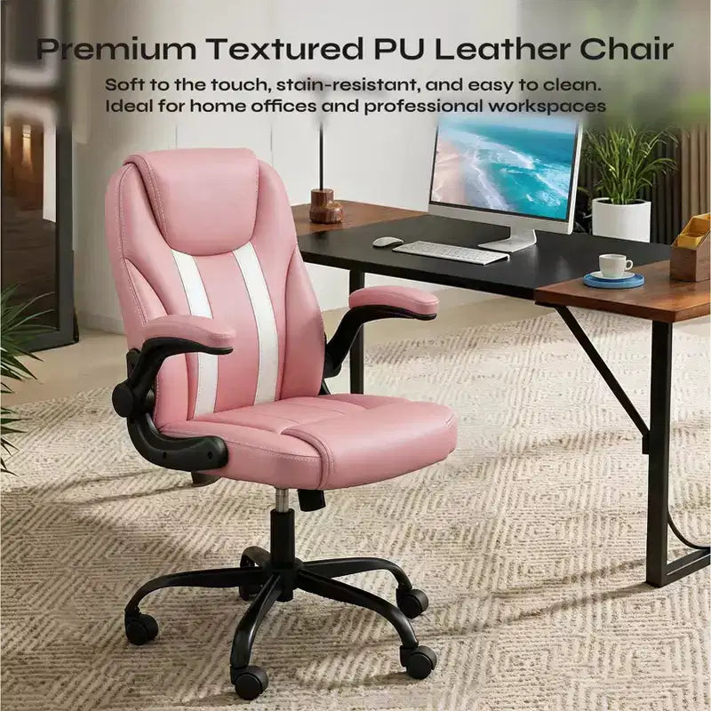 Silla ergonómica ejecutiva Pinmoco para ordenador con cojín de doble capa, silla gaming con ruedas y reposabrazos abatible, piel sintética