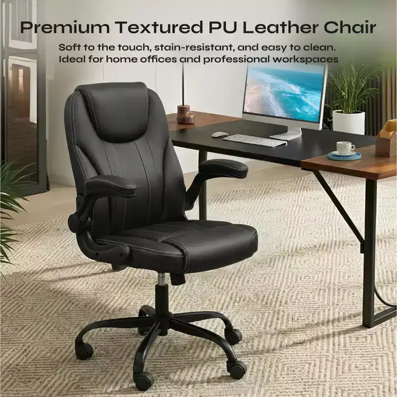 Silla ergonómica ejecutiva Pinmoco para ordenador con cojín de doble capa, silla gaming con ruedas y reposabrazos abatible, piel sintética