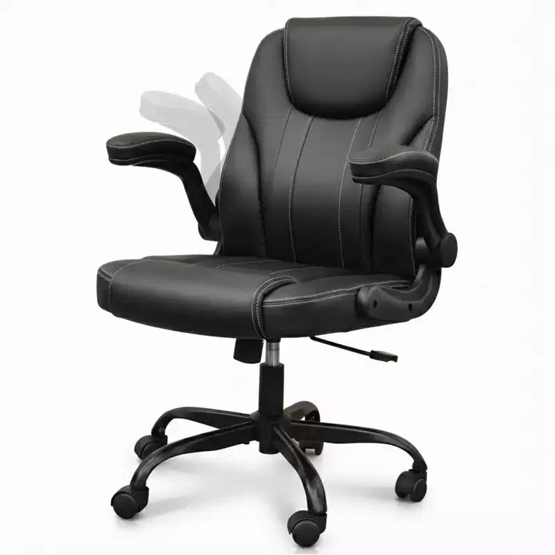 Silla ergonómica ejecutiva Pinmoco para ordenador con cojín de doble capa, silla gaming con ruedas y reposabrazos abatible, piel sintética