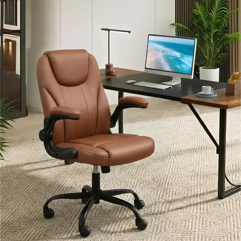 Silla ergonómica ejecutiva Pinmoco para ordenador con cojín de doble capa, silla gaming con ruedas y reposabrazos abatible, piel sintética