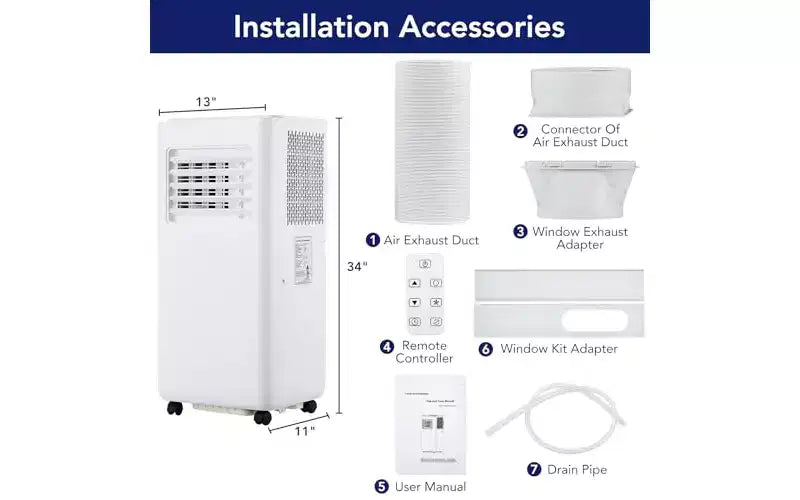 Aire Acondicionado Portátil GustoWave de 10,000 BTU - 3 en 1 Refrigeración, Deshumidificador y Ventilador - Enfría hasta 42 m², Ultra Silencioso, Eficiencia Energética, Control Remoto