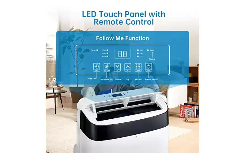 Aire Acondicionado Portátil GustoWave de 10,000 BTU - Aire Acondicionado 3 en 1 con Control Remoto, Deshumidificador y Ventilador, Enfría hasta 42 m², Silencioso, Temporizador de 24 horas